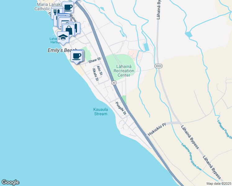 map of restaurants, bars, coffee shops, grocery stores, and more near 326 Kaeo Place in Lahaina