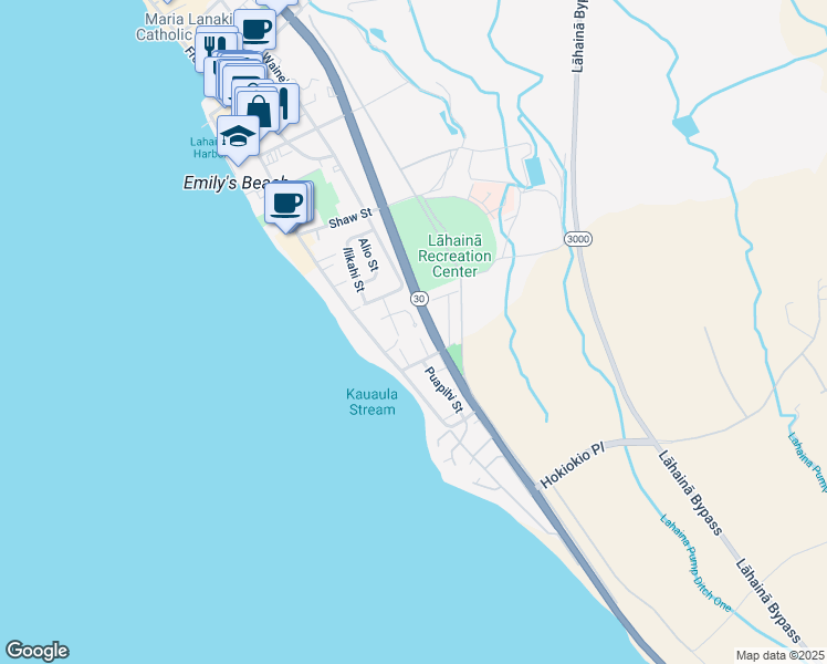 map of restaurants, bars, coffee shops, grocery stores, and more near 94 Kahili Place in Lahaina