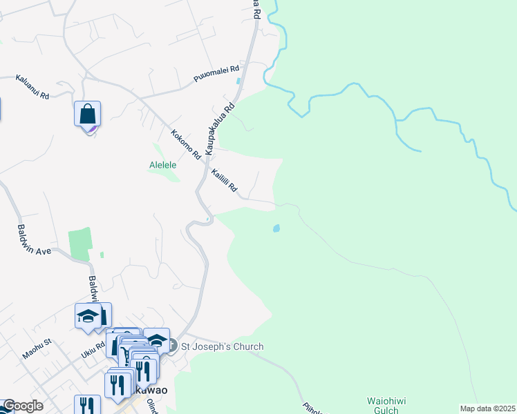 map of restaurants, bars, coffee shops, grocery stores, and more near 3030 Kailiili Road in Maui County