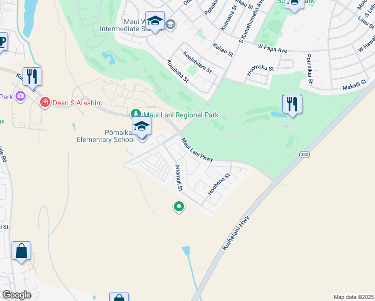 map of restaurants, bars, coffee shops, grocery stores, and more near 51 Hoku Puhipaka Street in Kahului