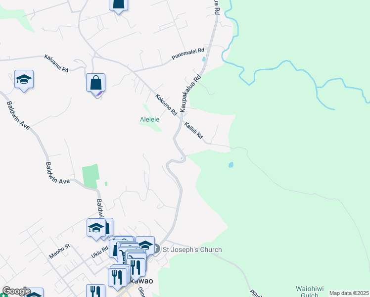 map of restaurants, bars, coffee shops, grocery stores, and more near 1680 Makawao Avenue in Makawao