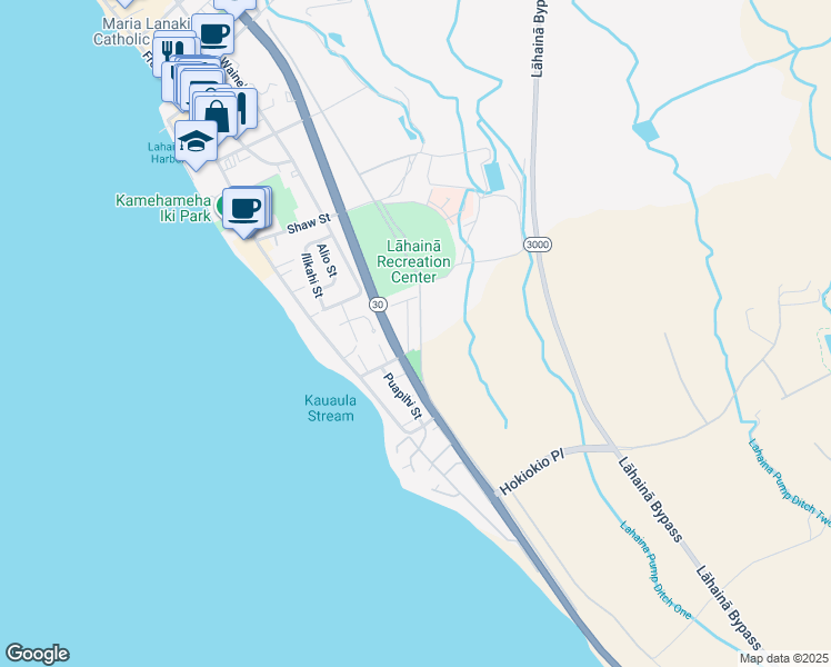 map of restaurants, bars, coffee shops, grocery stores, and more near 324 Aulike Street in Lahaina
