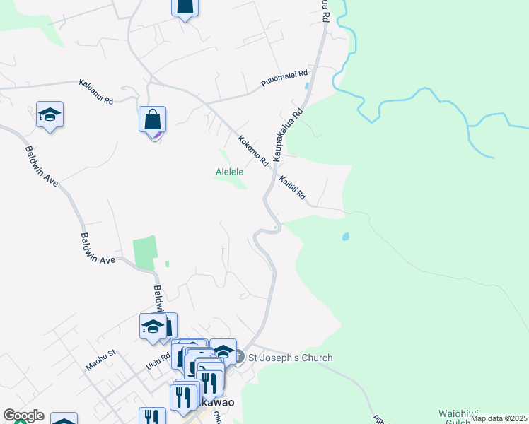 map of restaurants, bars, coffee shops, grocery stores, and more near 1705 Makawao Avenue in Makawao