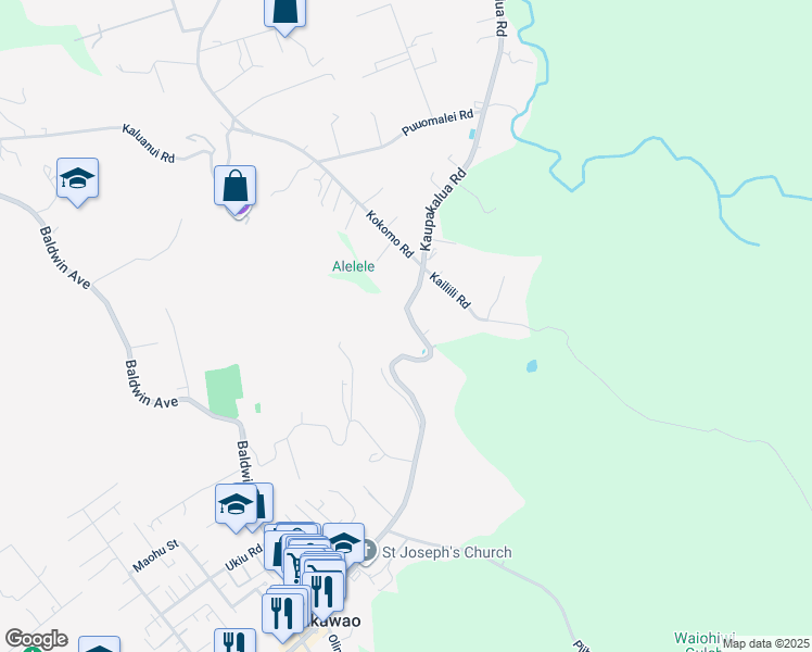 map of restaurants, bars, coffee shops, grocery stores, and more near 1705 Makawao Avenue in Makawao