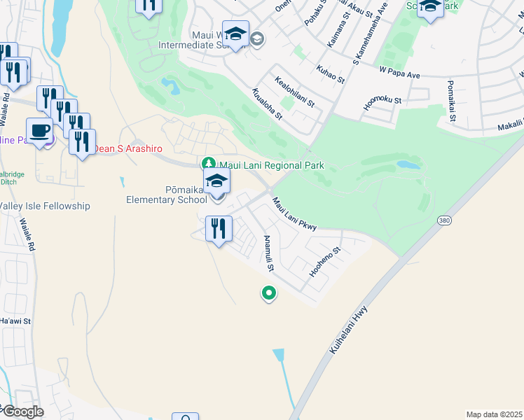 map of restaurants, bars, coffee shops, grocery stores, and more near 26 Hoku Puhipaka Street in Kahului