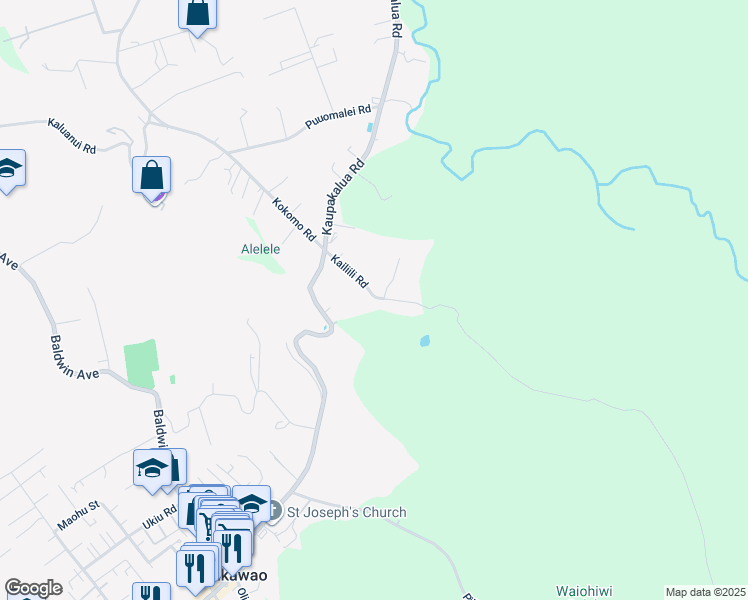map of restaurants, bars, coffee shops, grocery stores, and more near 3130 Kailiili Road in Maui County