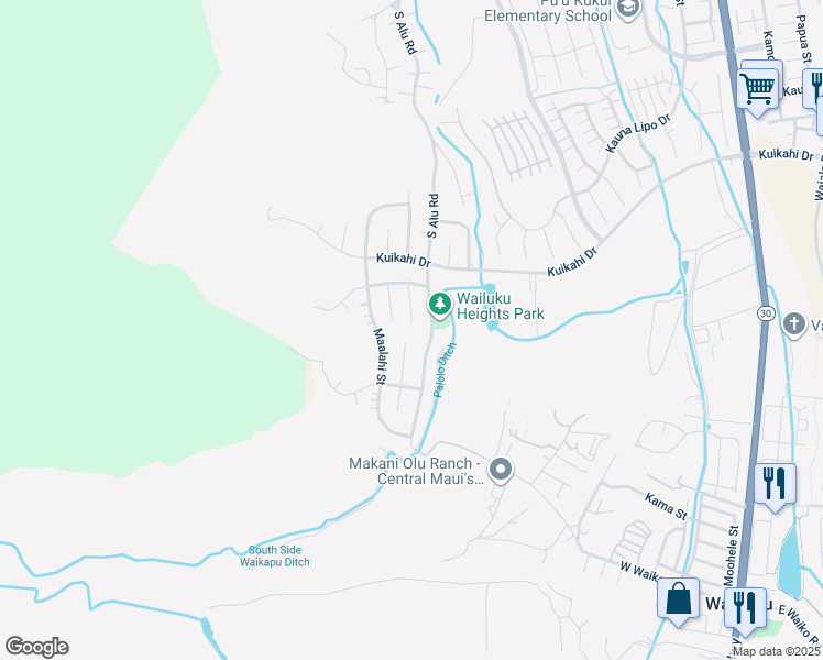 map of restaurants, bars, coffee shops, grocery stores, and more near 657 Mapuana Place in Wailuku