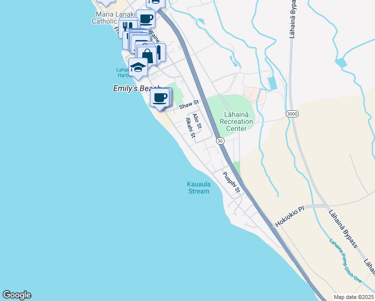 map of restaurants, bars, coffee shops, grocery stores, and more near 399 Front Street in Lahaina
