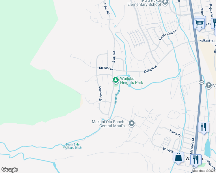 map of restaurants, bars, coffee shops, grocery stores, and more near 657 Mapuana Place in Wailuku