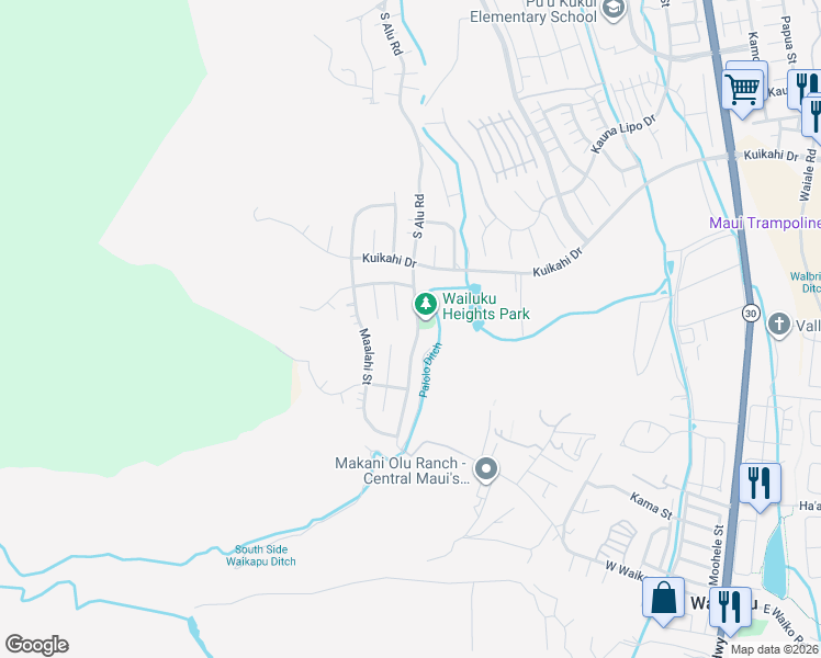map of restaurants, bars, coffee shops, grocery stores, and more near 656 South Alu Road in Wailuku