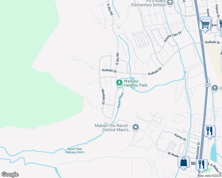 map of restaurants, bars, coffee shops, grocery stores, and more near 657 Mapuana Place in Wailuku