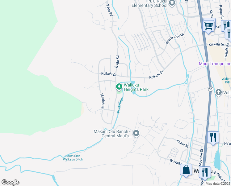 map of restaurants, bars, coffee shops, grocery stores, and more near 650 South Alu Road in Wailuku