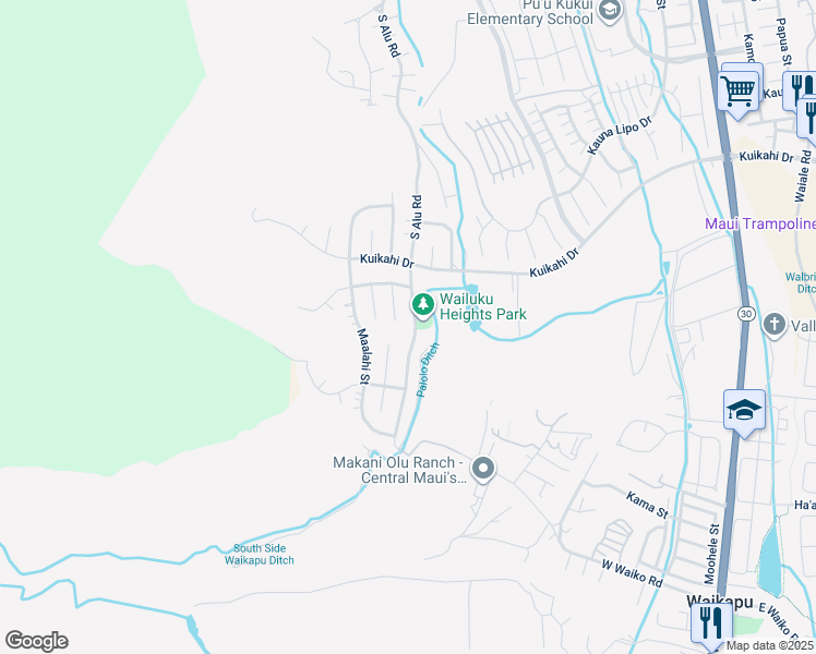 map of restaurants, bars, coffee shops, grocery stores, and more near 650 South Alu Road in Wailuku