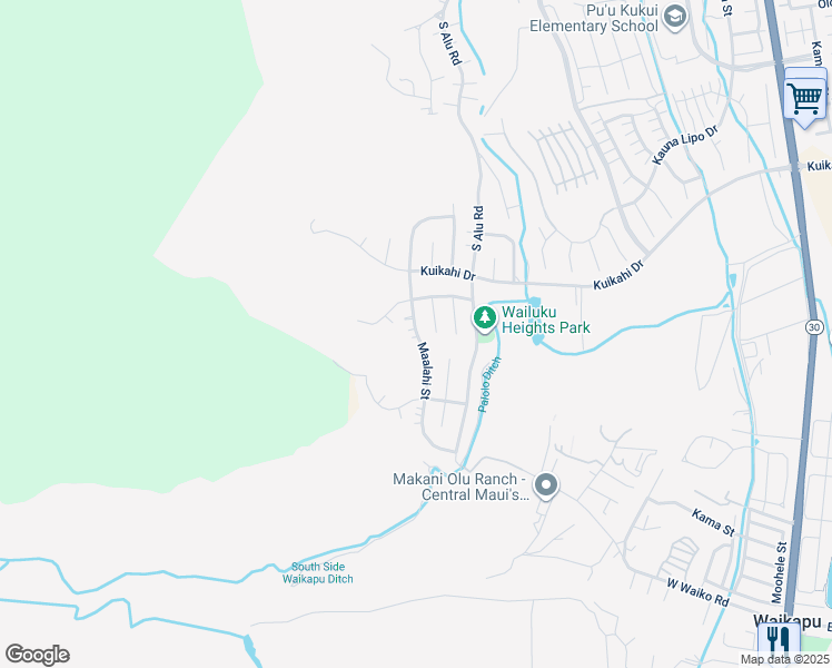 map of restaurants, bars, coffee shops, grocery stores, and more near Maalahi Street in Wailuku