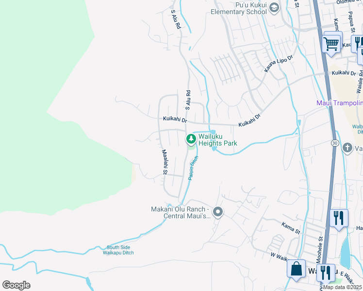 map of restaurants, bars, coffee shops, grocery stores, and more near 645 Mapuana Place in Wailuku
