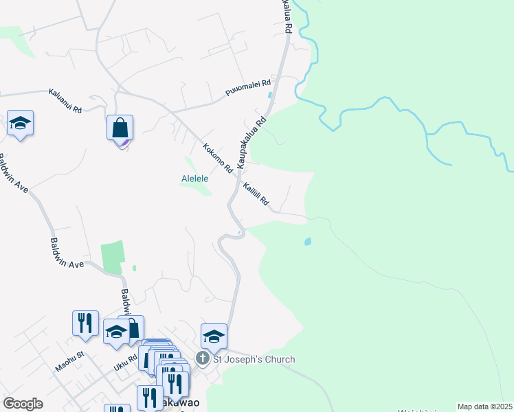 map of restaurants, bars, coffee shops, grocery stores, and more near 2970 Kailiili Road in Maui County