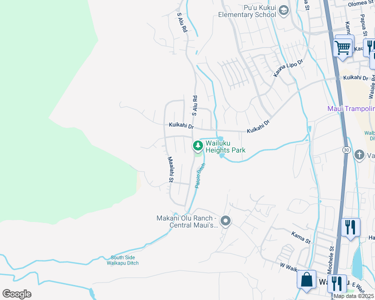 map of restaurants, bars, coffee shops, grocery stores, and more near 637 Mapuana Place in Wailuku