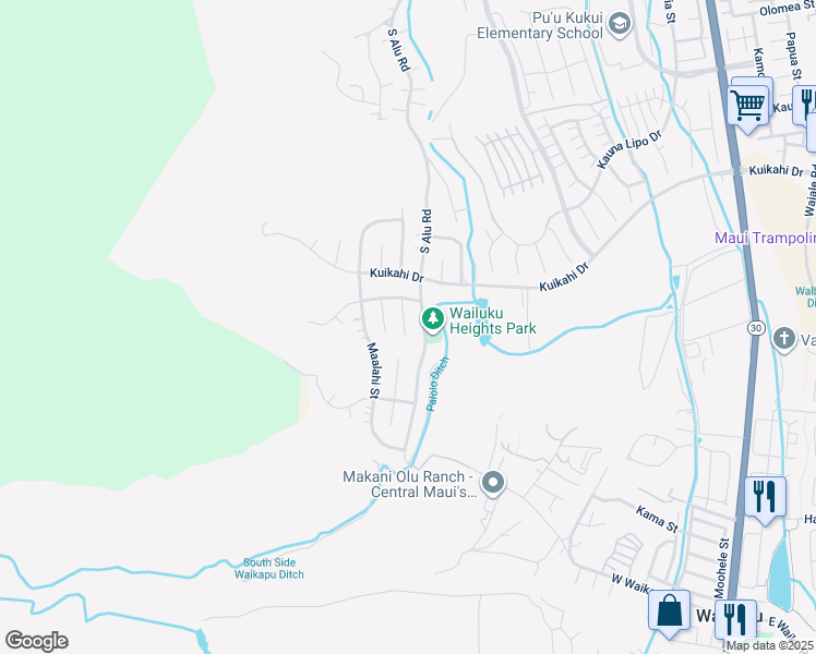 map of restaurants, bars, coffee shops, grocery stores, and more near 637 Mapuana Place in Wailuku