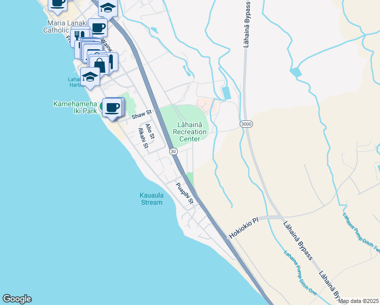 map of restaurants, bars, coffee shops, grocery stores, and more near 354 Aulike Street in Lahaina