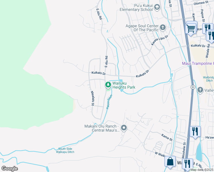 map of restaurants, bars, coffee shops, grocery stores, and more near 633 South Alu Road in Wailuku