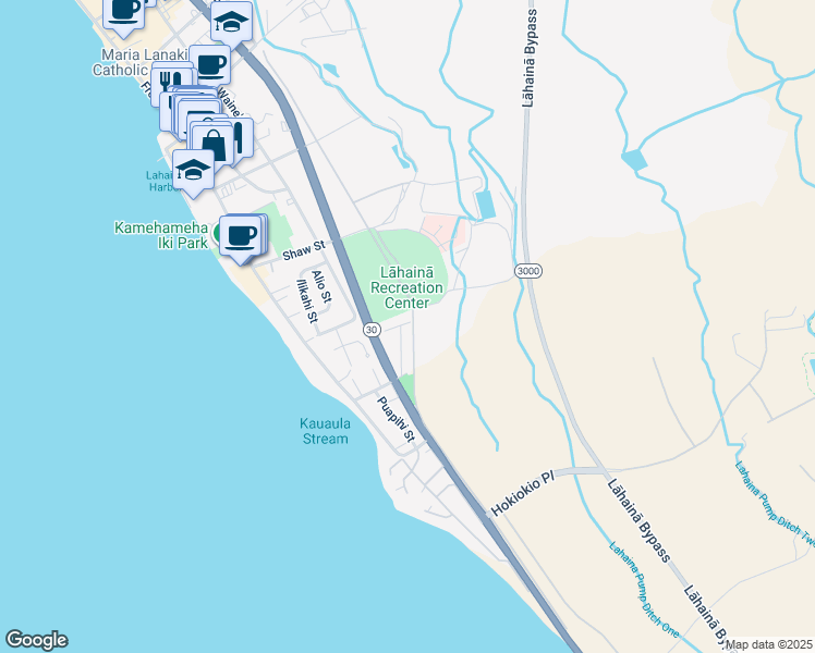 map of restaurants, bars, coffee shops, grocery stores, and more near 358 Aulike Street in Lahaina