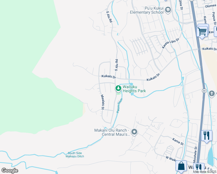 map of restaurants, bars, coffee shops, grocery stores, and more near 620 Mapuana Place in Wailuku