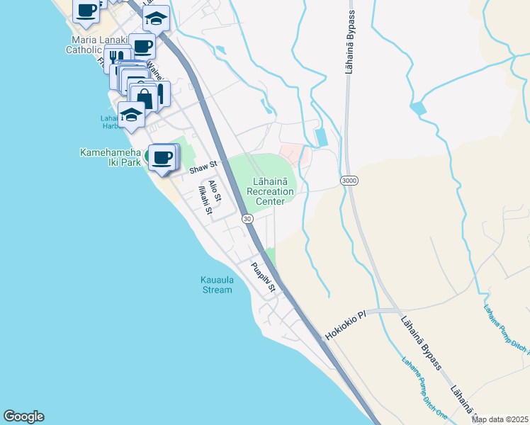 map of restaurants, bars, coffee shops, grocery stores, and more near 141 Leoleo Street in Lahaina