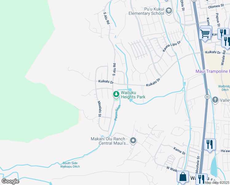 map of restaurants, bars, coffee shops, grocery stores, and more near 617 South Alu Road in Wailuku