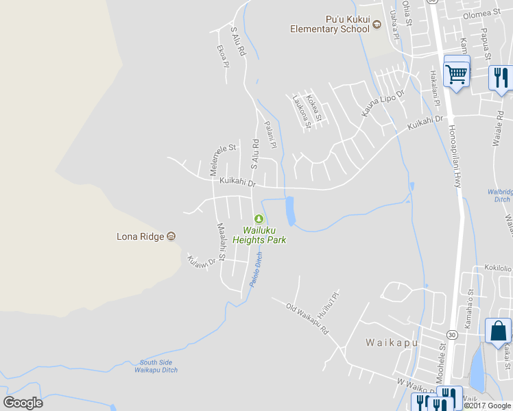 map of restaurants, bars, coffee shops, grocery stores, and more near 617 South Alu Road in Wailuku