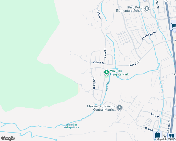 map of restaurants, bars, coffee shops, grocery stores, and more near 505 Polulani Drive in Wailuku