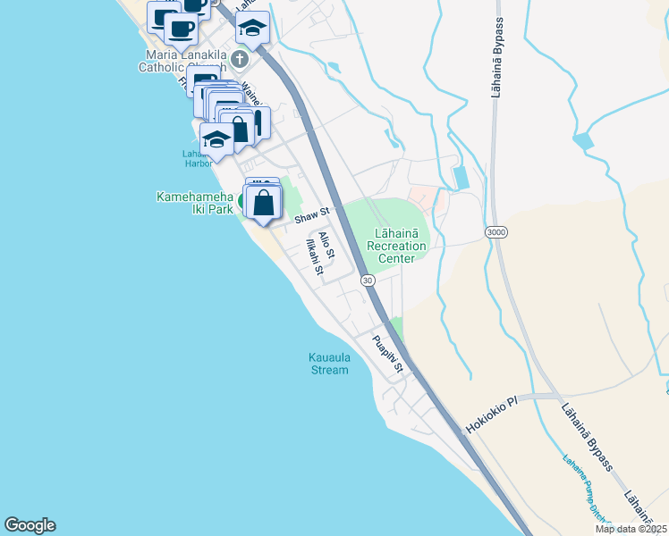 map of restaurants, bars, coffee shops, grocery stores, and more near 420 Alio Street in Lahaina
