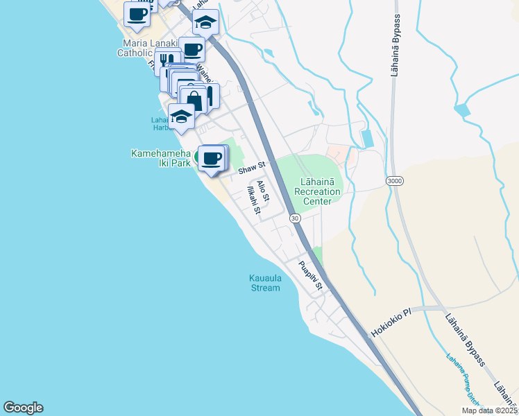 map of restaurants, bars, coffee shops, grocery stores, and more near 432 Ilikahi Street in Lahaina
