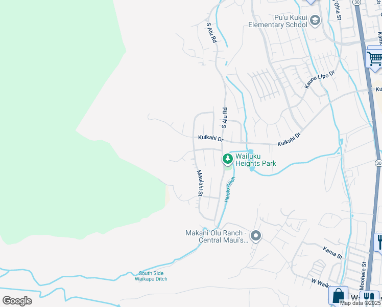 map of restaurants, bars, coffee shops, grocery stores, and more near 495 Polulani Drive in Wailuku