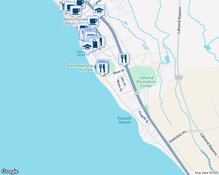 map of restaurants, bars, coffee shops, grocery stores, and more near 459 Front Street in Lahaina