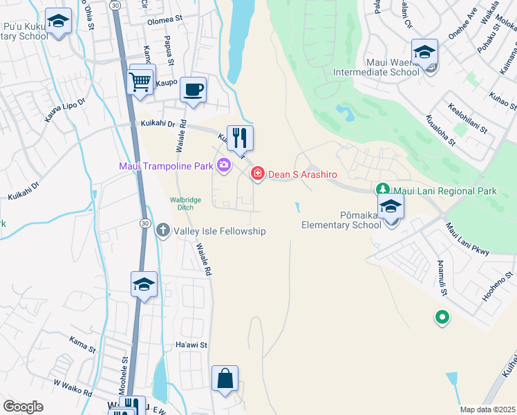 map of restaurants, bars, coffee shops, grocery stores, and more near 169 Maa Street in Kahului