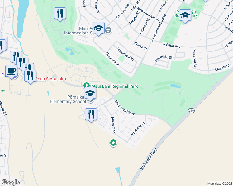 map of restaurants, bars, coffee shops, grocery stores, and more near 42 Pakau Place in Kahului
