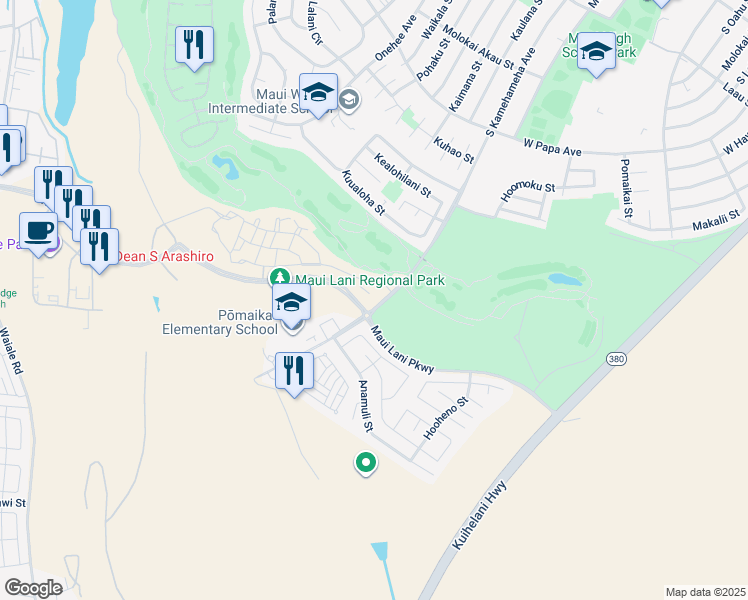 map of restaurants, bars, coffee shops, grocery stores, and more near 42 Pakau Place in Kahului