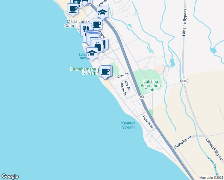 map of restaurants, bars, coffee shops, grocery stores, and more near 459 Front Street in Lahaina