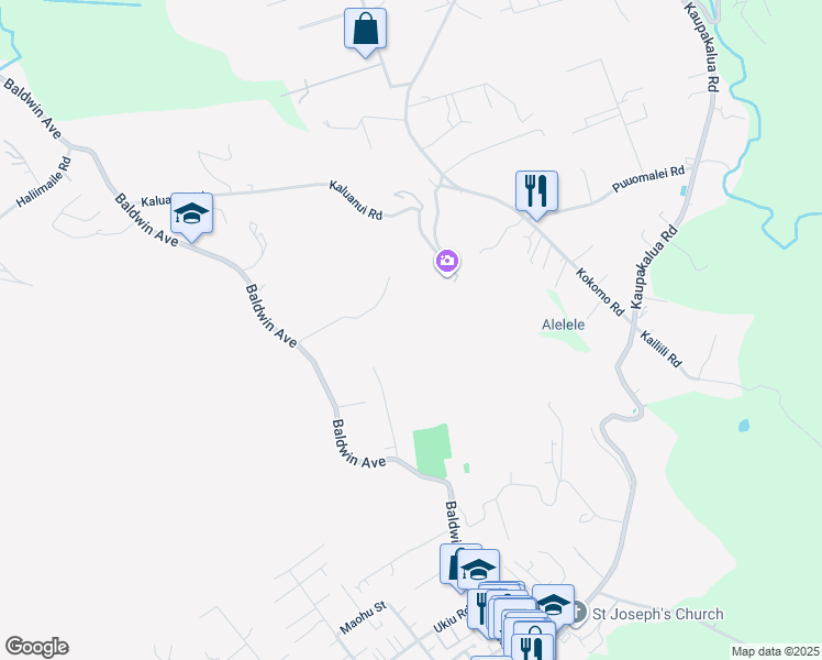 map of restaurants, bars, coffee shops, grocery stores, and more near 3035 Baldwin Avenue in Makawao