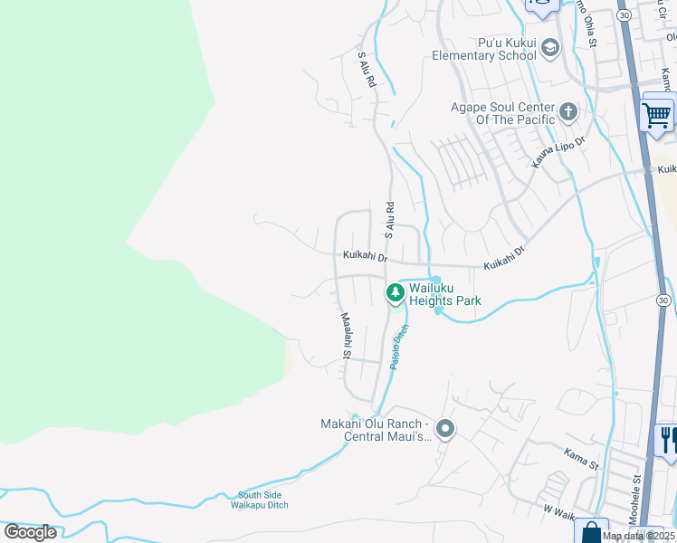 map of restaurants, bars, coffee shops, grocery stores, and more near 486 Polulani Drive in Wailuku
