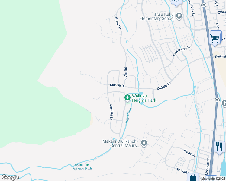map of restaurants, bars, coffee shops, grocery stores, and more near 460 Polulani Drive in Wailuku