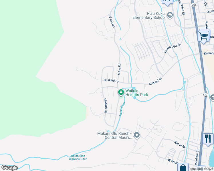 map of restaurants, bars, coffee shops, grocery stores, and more near 460 Polulani Drive in Wailuku