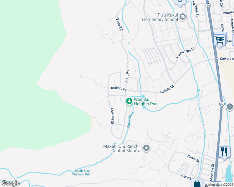 map of restaurants, bars, coffee shops, grocery stores, and more near 446 Polulani Drive in Wailuku