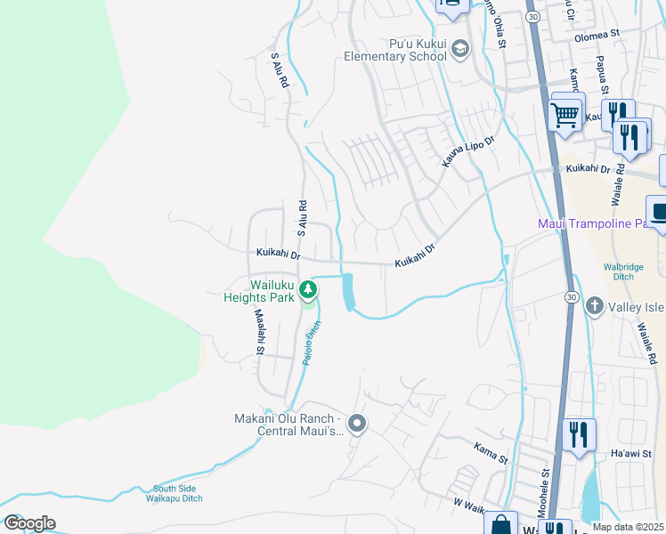 map of restaurants, bars, coffee shops, grocery stores, and more near 335 Kuikahi Drive in Wailuku