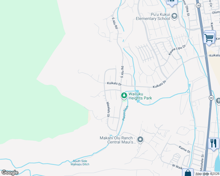 map of restaurants, bars, coffee shops, grocery stores, and more near 602 Anela Place in Wailuku