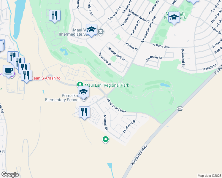 map of restaurants, bars, coffee shops, grocery stores, and more near 11 'Olina Street in Kahului