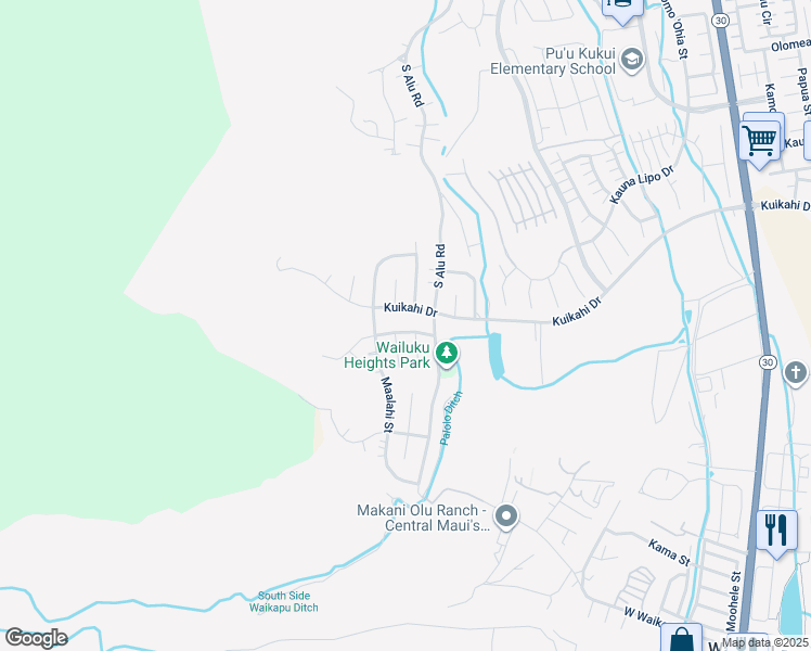 map of restaurants, bars, coffee shops, grocery stores, and more near 446 Polulani Drive in Wailuku