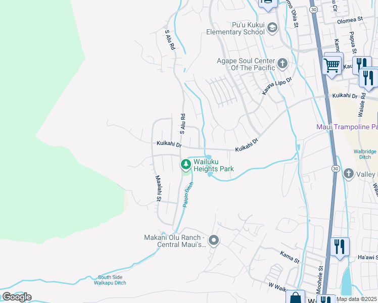 map of restaurants, bars, coffee shops, grocery stores, and more near 369 Kuikahi Drive in Wailuku
