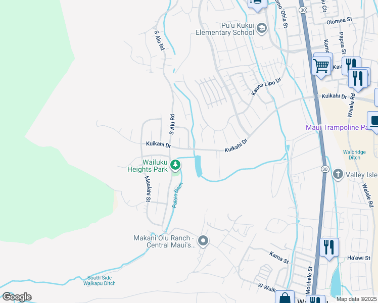 map of restaurants, bars, coffee shops, grocery stores, and more near 335 Kuikahi Drive in Wailuku