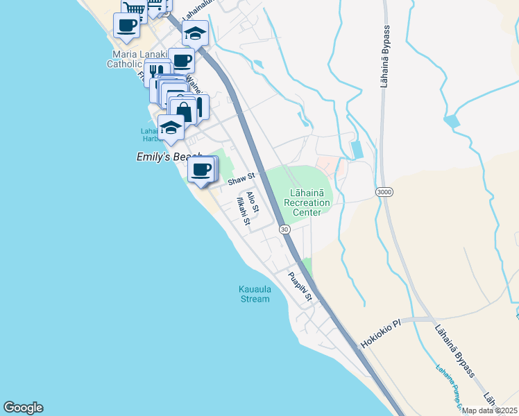 map of restaurants, bars, coffee shops, grocery stores, and more near 434 Alio Street in Lahaina
